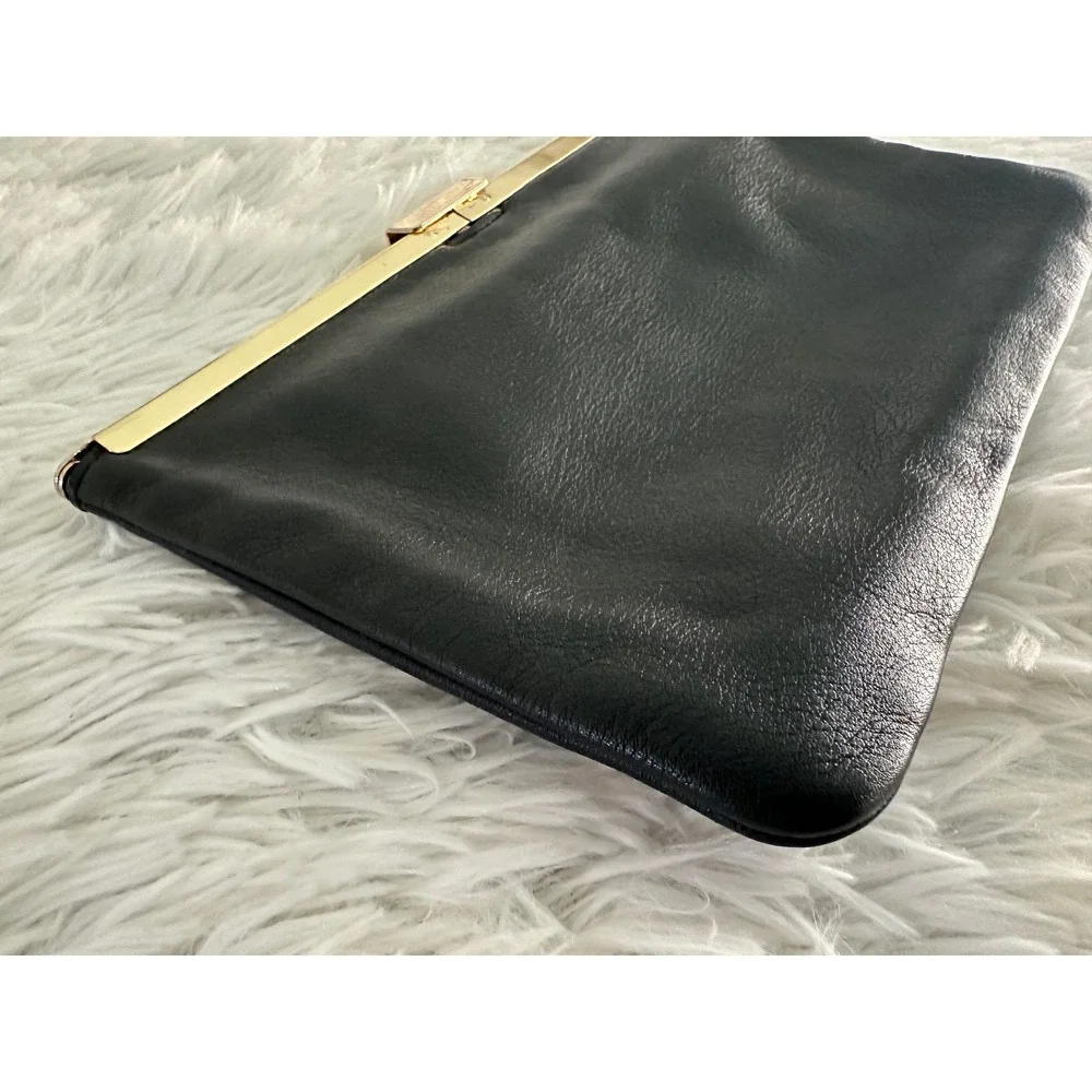 J crew black leather clutch bag handbag